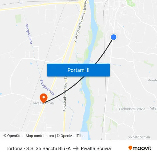 Tortona - S.S. 35 Baschi Blu -A to Rivalta Scrivia map