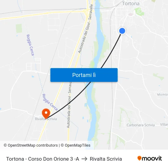 Tortona - Corso Don Orione 3 -A to Rivalta Scrivia map