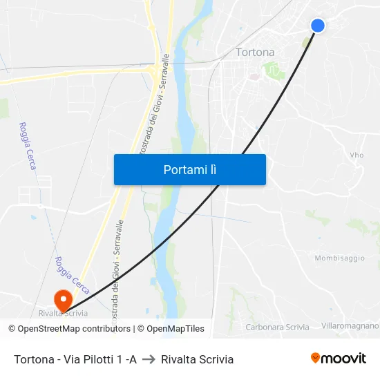 Tortona - Via Pilotti  1 -A to Rivalta Scrivia map