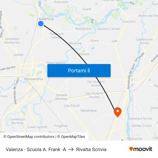 Valenza - Scuola A. Frank -A to Rivalta Scrivia map