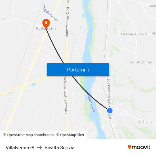 Villalvernia -A to Rivalta Scrivia map