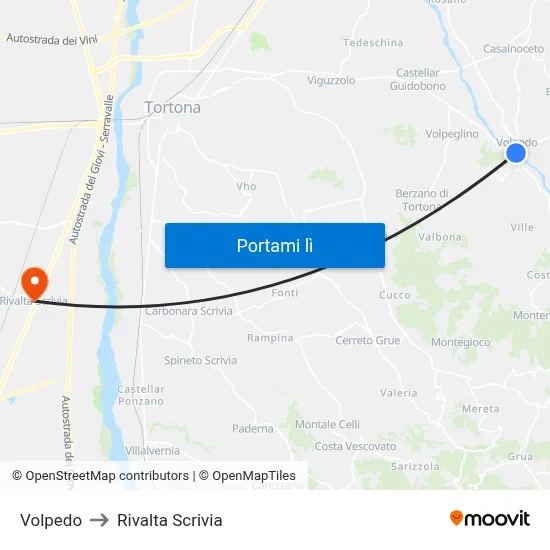 Volpedo to Rivalta Scrivia map
