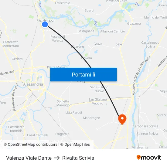 Valenza Viale Dante to Rivalta Scrivia map