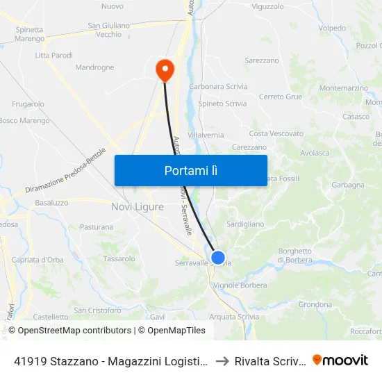 Stazzano - Magazzini Logistica to Rivalta Scrivia map