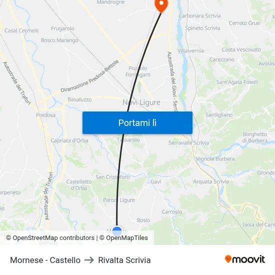 Mornese - Castello to Rivalta Scrivia map