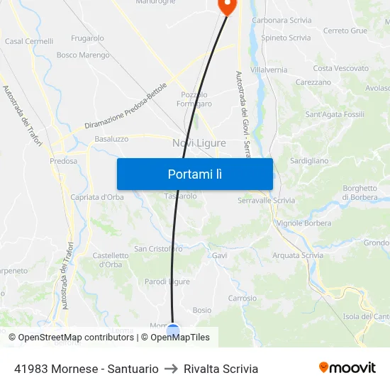 Mornese - Santuario to Rivalta Scrivia map