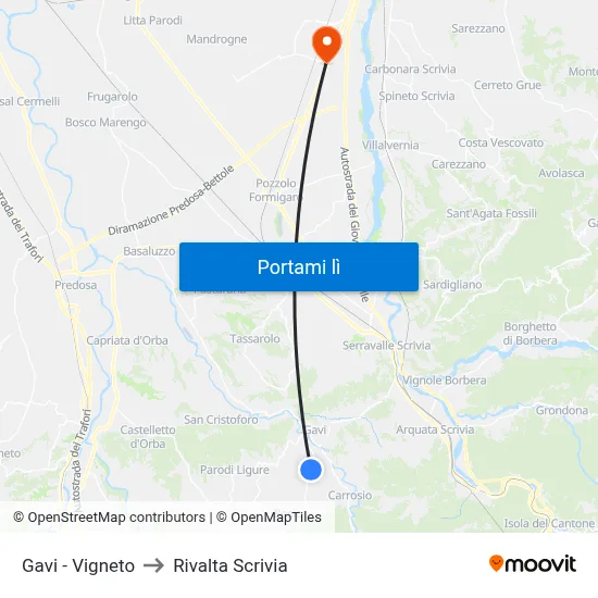 Gavi - Vigneto to Rivalta Scrivia map