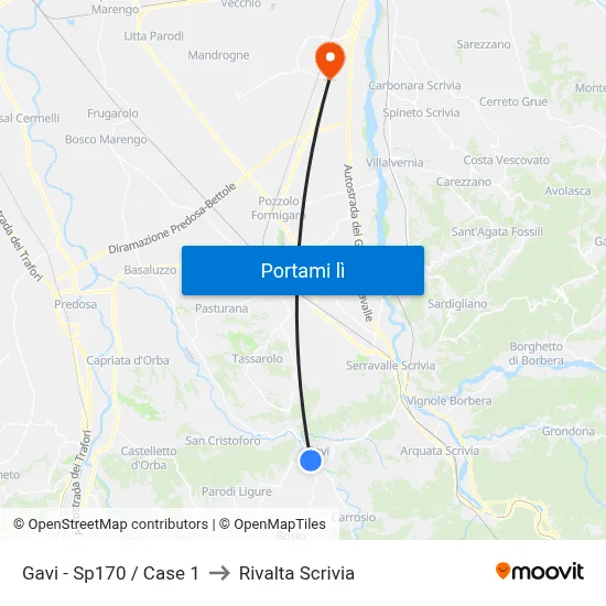 Gavi - Sp170 / Case 1 to Rivalta Scrivia map