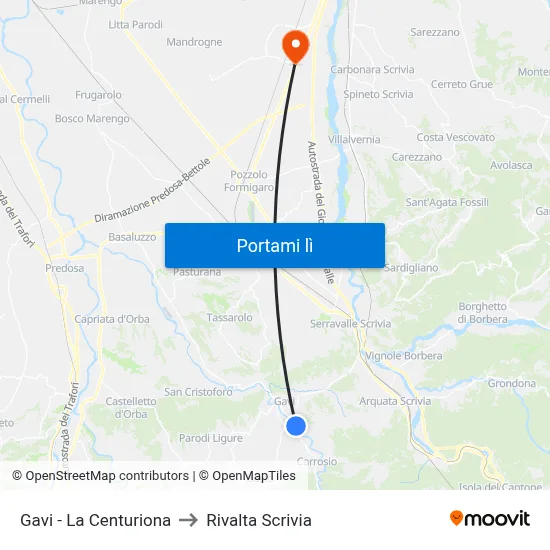Gavi - La Centuriona to Rivalta Scrivia map
