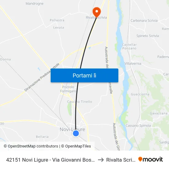 42151 Novi Ligure - Via Giovanni Bosco 30 to Rivalta Scrivia map