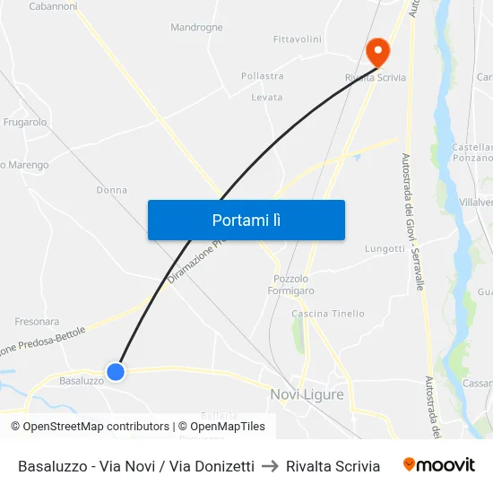 Basaluzzo - Via Novi / Via Donizetti to Rivalta Scrivia map