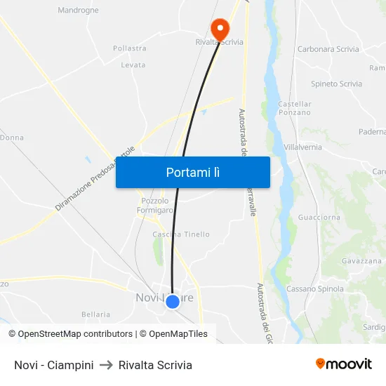 Novi - Ciampini to Rivalta Scrivia map