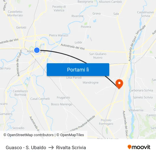 Guasco - S. Ubaldo to Rivalta Scrivia map