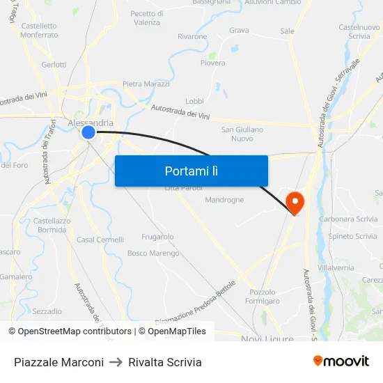 Piazzale Marconi to Rivalta Scrivia map