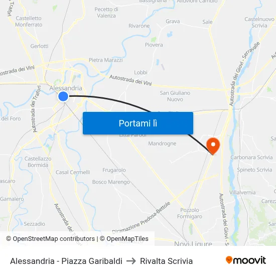 Alessandria - Piazza Garibaldi to Rivalta Scrivia map