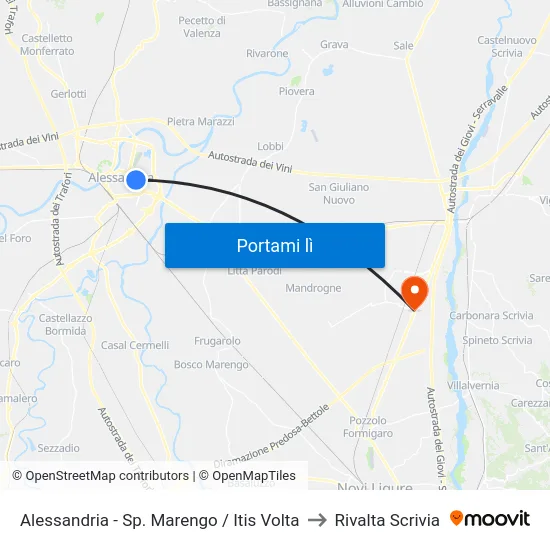 Alessandria - Sp. Marengo / Itis Volta to Rivalta Scrivia map
