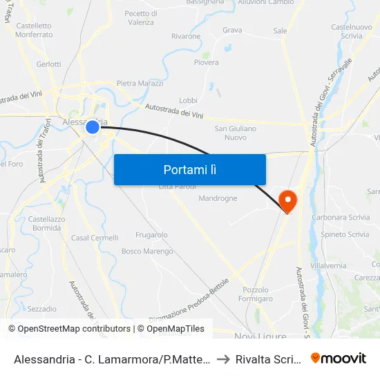 Alessandria - C. Lamarmora/P.Matteotti to Rivalta Scrivia map