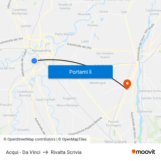 Acqui - Da Vinci to Rivalta Scrivia map