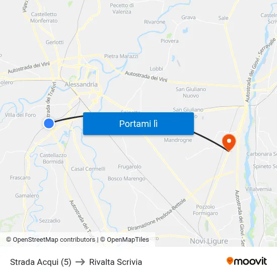 Strada Acqui (5) to Rivalta Scrivia map