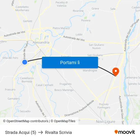 Strada Acqui (5) to Rivalta Scrivia map