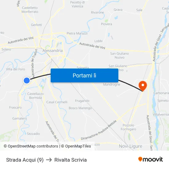 Strada Acqui (9) to Rivalta Scrivia map