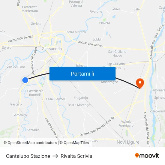 Cantalupo Stazione to Rivalta Scrivia map
