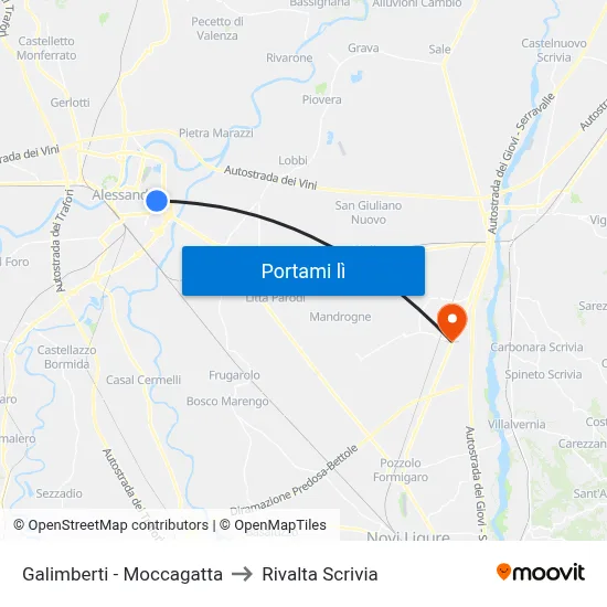 Galimberti - Moccagatta to Rivalta Scrivia map