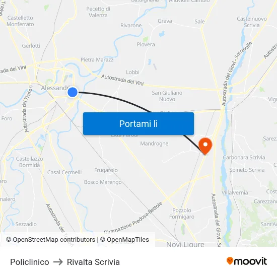 Policlinico to Rivalta Scrivia map