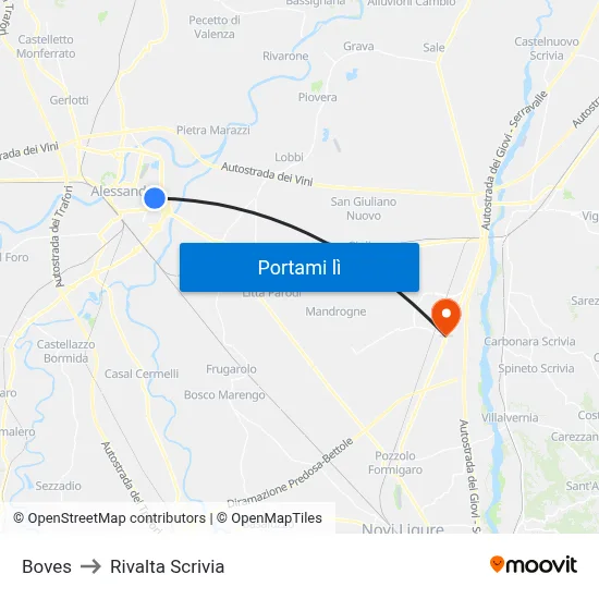 Boves to Rivalta Scrivia map