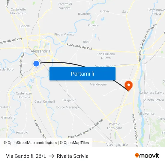 Via Gandolfi, 26/L to Rivalta Scrivia map