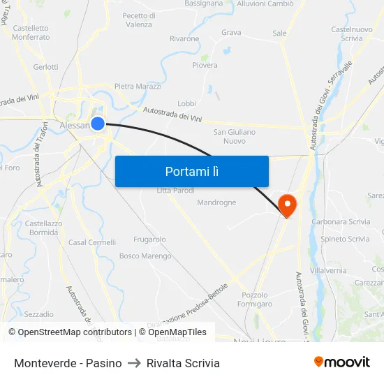 Monteverde - Pasino to Rivalta Scrivia map