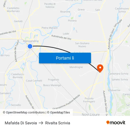 Mafalda Di Savoia to Rivalta Scrivia map
