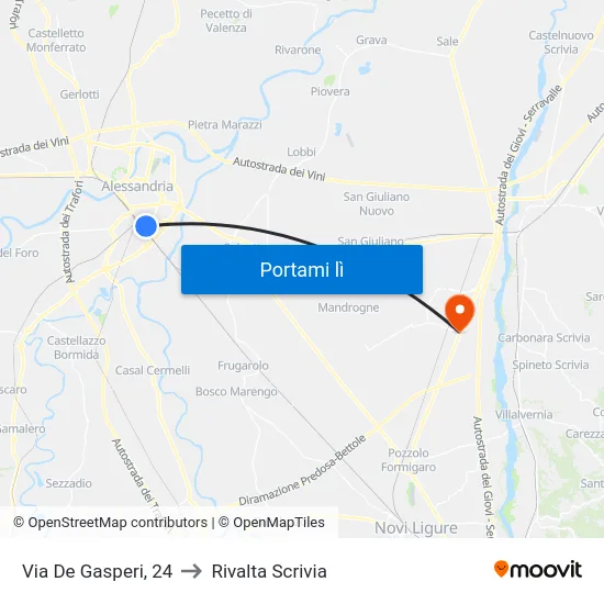 Via De Gasperi, 24 to Rivalta Scrivia map