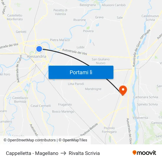 Cappelletta - Magellano to Rivalta Scrivia map