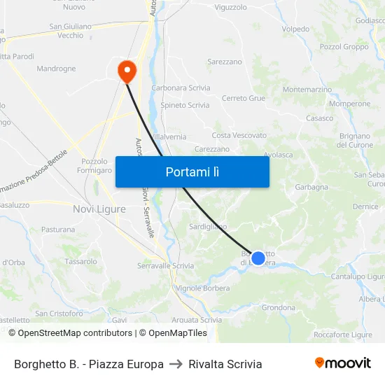 Borghetto B. - Piazza Europa to Rivalta Scrivia map