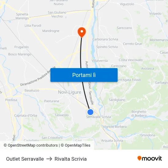 Outlet Serravalle to Rivalta Scrivia map