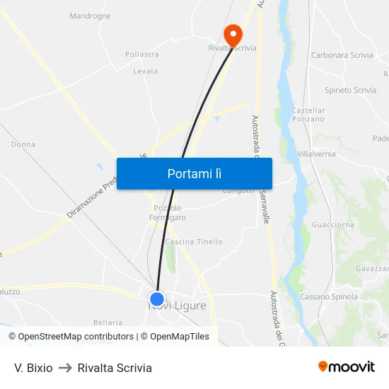 V. Bixio to Rivalta Scrivia map