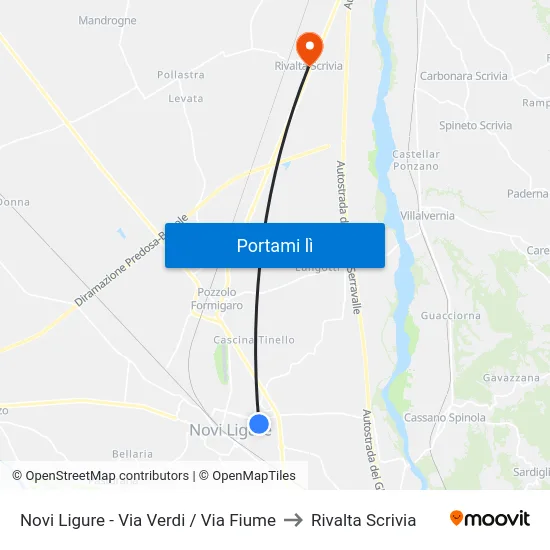 Novi Ligure - Via Verdi / Via Fiume to Rivalta Scrivia map