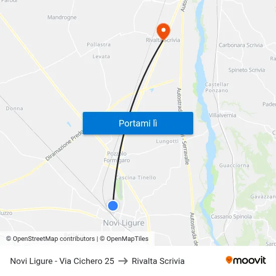Novi Ligure - Via Cichero 25 to Rivalta Scrivia map