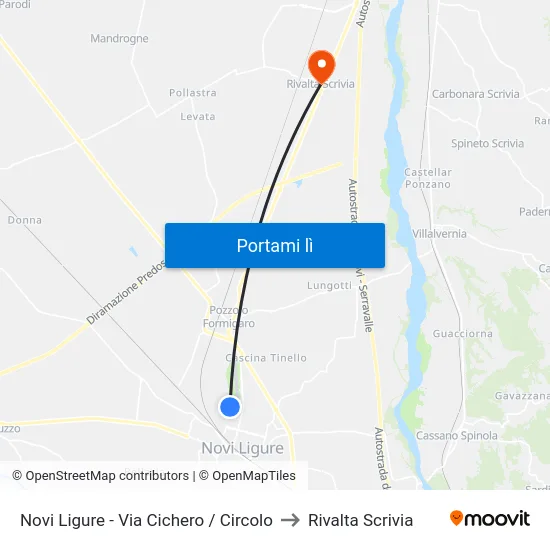 Novi Ligure - Via Cichero / Circolo to Rivalta Scrivia map