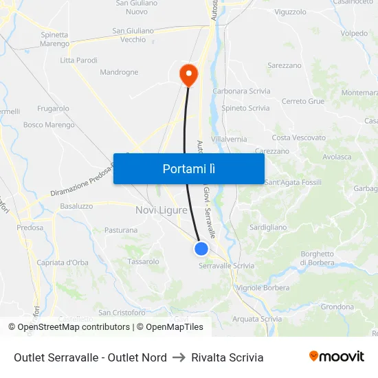 Outlet Serravalle - Outlet Nord to Rivalta Scrivia map