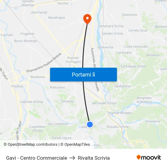 Gavi - Centro Commerciale to Rivalta Scrivia map