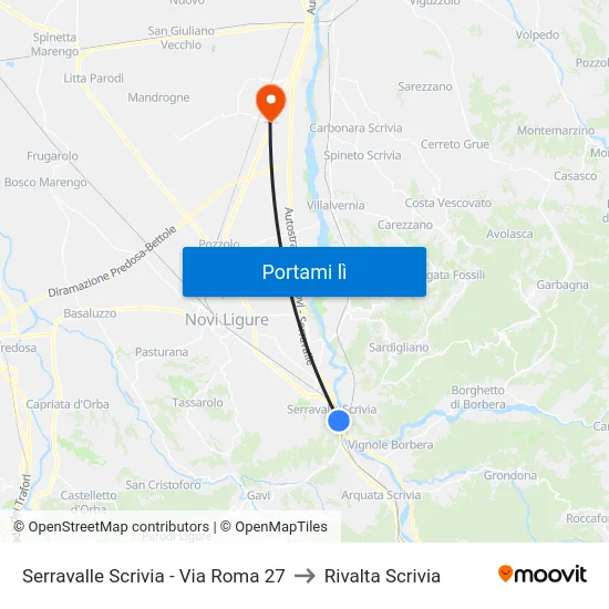 Serravalle Scrivia - Via Roma 27 to Rivalta Scrivia map