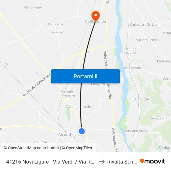 41216 Novi Ligure - Via Verdi / Via Robotti to Rivalta Scrivia map