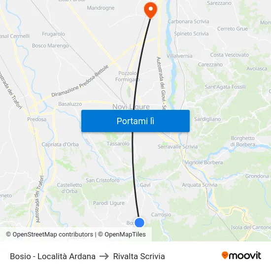 Bosio - Località Ardana to Rivalta Scrivia map