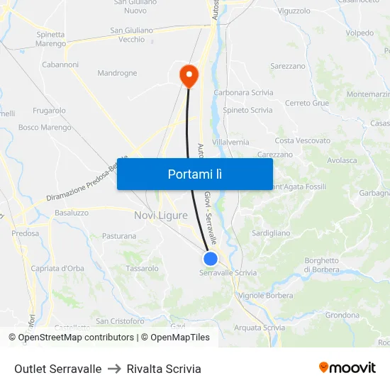 Outlet Serravalle to Rivalta Scrivia map