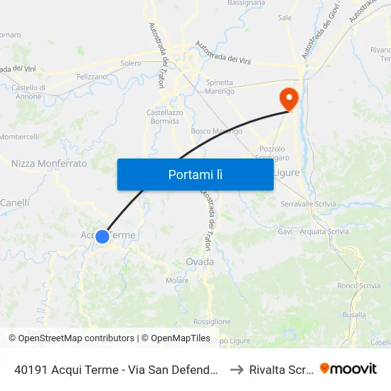 40191 Acqui Terme - Via San Defendente 133 to Rivalta Scrivia map