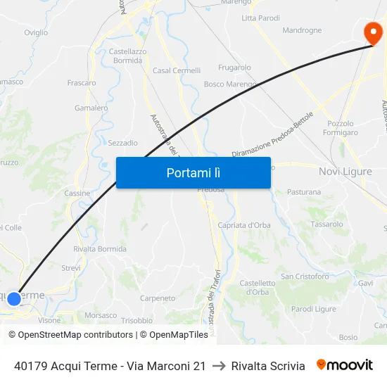 40179 Acqui Terme - Via Marconi 21 to Rivalta Scrivia map