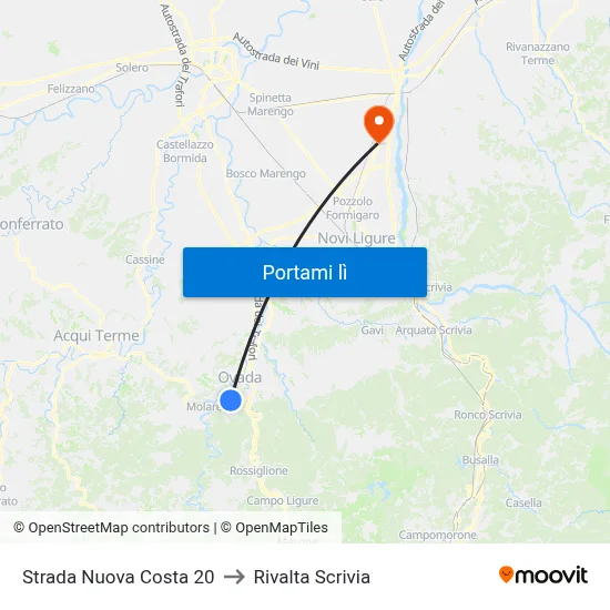 Strada Nuova Costa 20 to Rivalta Scrivia map