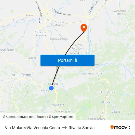 Via Molare/Via Vecchia Costa to Rivalta Scrivia map